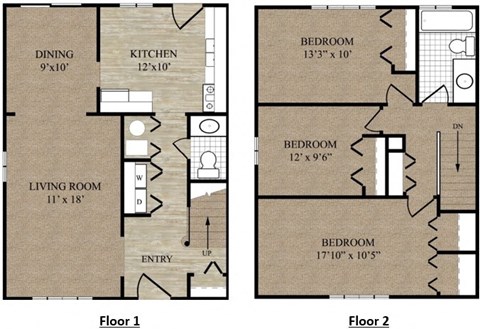 Floor plan for 3 beds, 2 baths, 1060 sqft